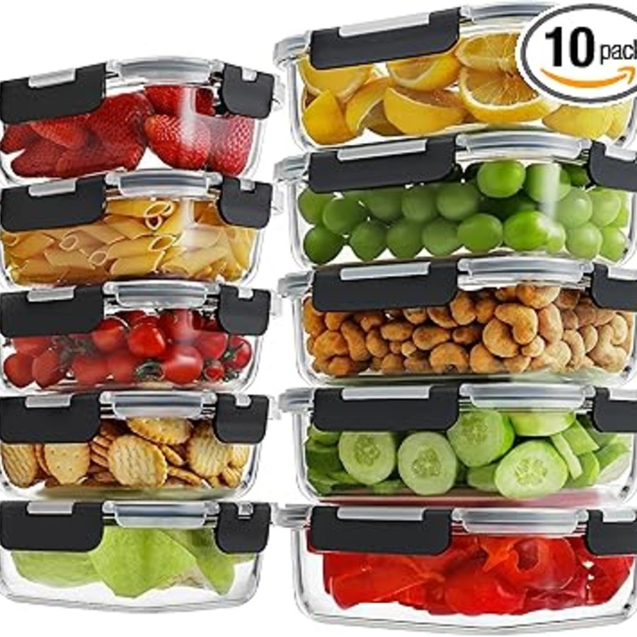 HOMBERKING 10 Pack 22oz Glass Meal Prep Containers